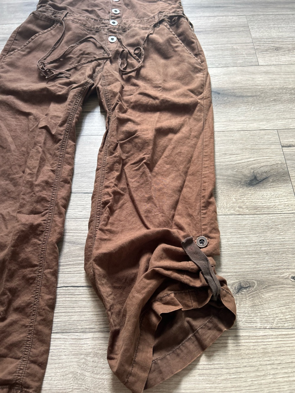 Free People Deep Trance Overalls Brown Sugar Cotton Wide Leg Boho Chic Size 4 - Picture 5 of 10